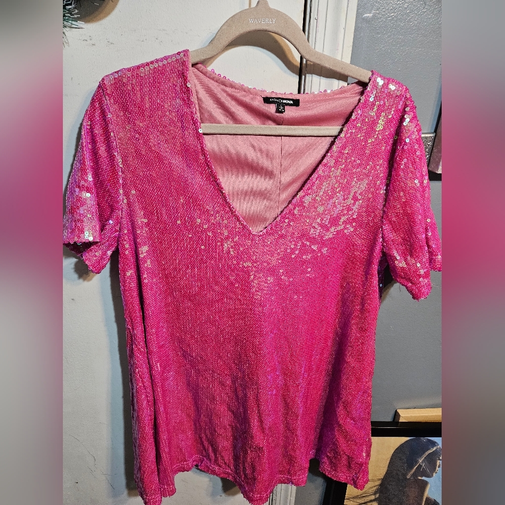 Sequin Shirt Dress.  Hot Pink